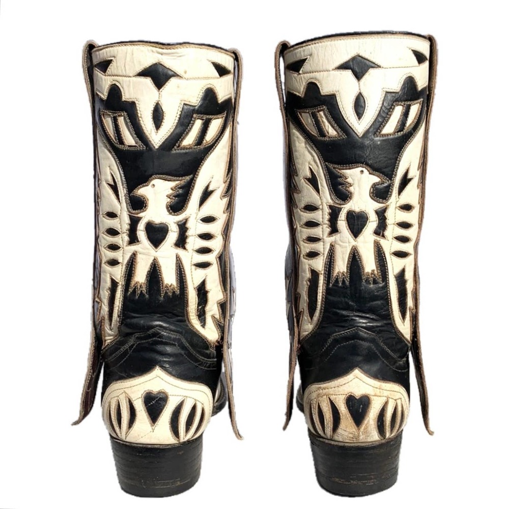 SOLD Vintage Handmade Austin Hall Like Eagle Black Cowboy Western Boots - Picture 3 of 4